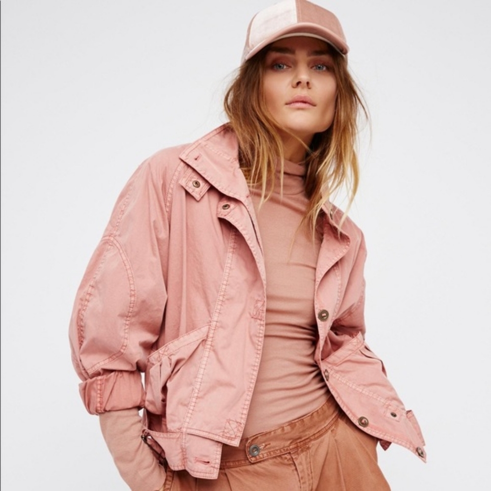 Free People Pink Mauve Parachute Bomber Jacket